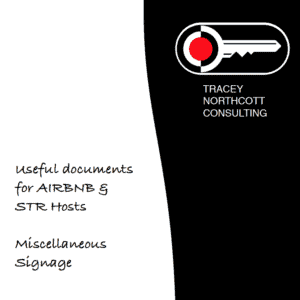 Tracey Northcott Consulting logo and documents for Airbnb STR Hosts signage.